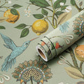 Livelynine 17.5x591 Vintage Peel and Stick Wallpaper Birds Flowers Kitchen Wallpaper Sage Green Floral Gold Lemons Trees Boho Blue Bird Self Adhesive Contact Paper Decorative Cabinet Vinyl Wrap Walls
