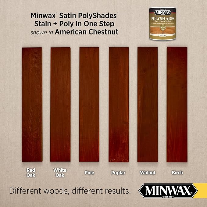 Minwax PolyShades Wood Stain + Polyurethane Finish – ½ Pint, American Chestnut, Satin