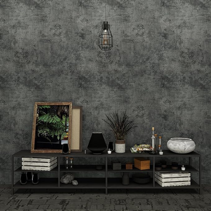 3yecao 48"×197" Extra Wide Thick Dark Blue Grey Concrete Wallpaper Peel and Stick Cracked Gray Blue Concrete Contact Paper Vinyl DIY Matte Textured Industrial Grey Cement Sticker for Bedroom Gym Walls