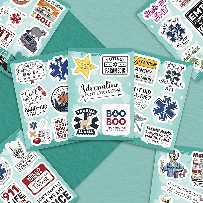 100Pcs Emergency Medical Technician Stickers for Water Bottle - Funny EMT Stickers and Decals - EMT Gifts, Party Decorations - Gift for Women & Men