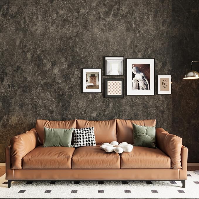 3yecao 31"×591" Big Roll Large Size Wide Thick Dark Brown Tan Grey Concrete Wallpaper Peel Stick Adhesive Vinyl Waterproof Glossy Taupe Charcoal Gray Concrete Cement Contact Paper for Bedroom Walls