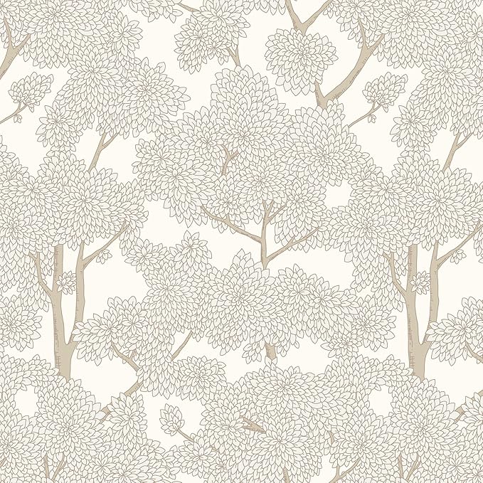 JiffDiff Tree Wallpaper Peel and Stick Jungle Wall Paper Forest Mural Stick on Wallpaper Modern Waterproof Self Adhesive Contact Paper(17.3" x 400" Cream)