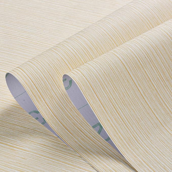 Haimin Grasscloth Wallpaper Textured 24in X 393in Fabric Contact Paper Textured Linen Wall Paper Peel and Stick Self-Adhesive Thick Vinyl Embossed Wallpaper (Yellow)