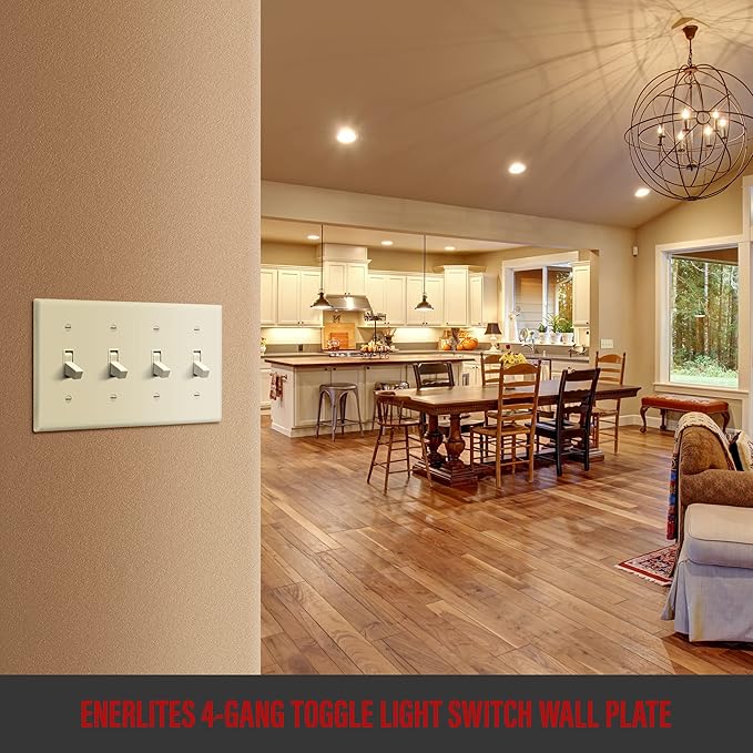 ENERLITES Quad Toggle Light Switch Wall Plate, Standard Size 4-Gang 4.50" x 8.19", Unbreakable Polycarbonate Thermoplastic, 8814-LA, Light Almond