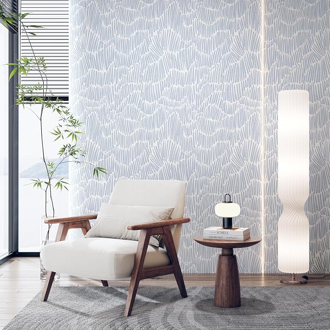 Theper Blue Wallpaper 17.3"×393" Modern Striped Peel and Stick Wallpaper Boho Removable Self Adhesive Wall Paper for Bedroom Waterproof Blue and White Contact Paper for Home Decor