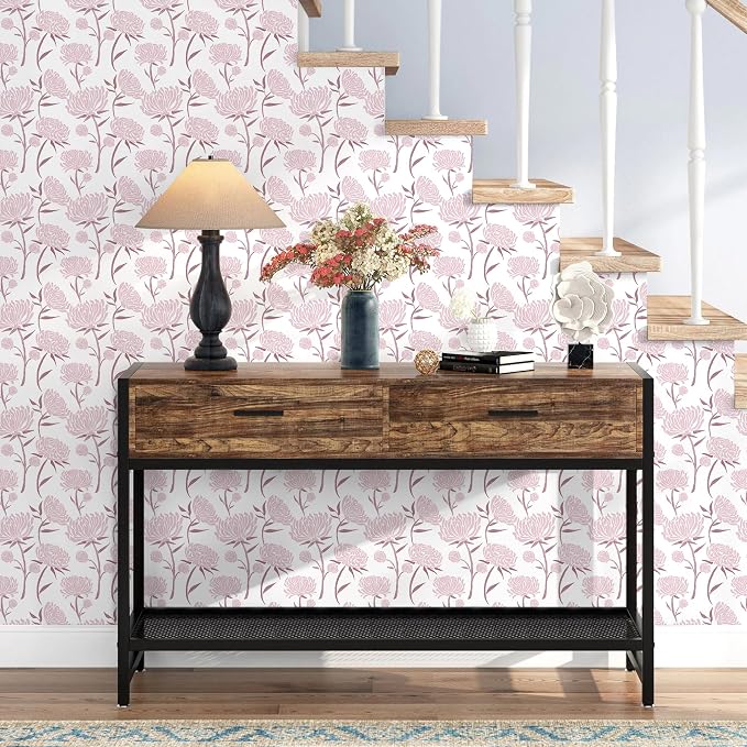 Hopepak Peel and Stick Wallpaper Floral Contact Paper Pink Wall Paper Modern Self Adhesive Removable Vinyl Wallpaper for Bedroom 17.3" x 78.7"