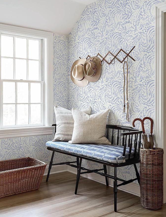 Heroad Peel and Stick Wallpaper Boho Blue Contact Paper Modern Botanical Wall Paper Waterproof Self Adhesive Removable Wallpaper for Bathroom Bedroom Kitchen Living Room Vinyl 17.3''x197''