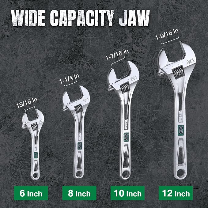 SK 6-Inch Adjustable Wrench, 15/16" Jaw Capacity, SAE&Metric Scales | X-Frame Handle, Precision Jaw, Heat Treated CR-V Steel, Chrome-Plated Rust Resistant Finish