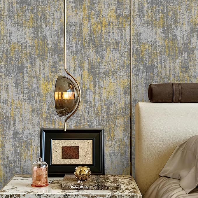 JiffDiff Vintage Metallic Peel and Stick Wallpaper Self Adhesive Industrial Metallic Concrete Wall Paper Modern Stick on Wallpaper Contact Paper (17.3" x 120" Light Gray)