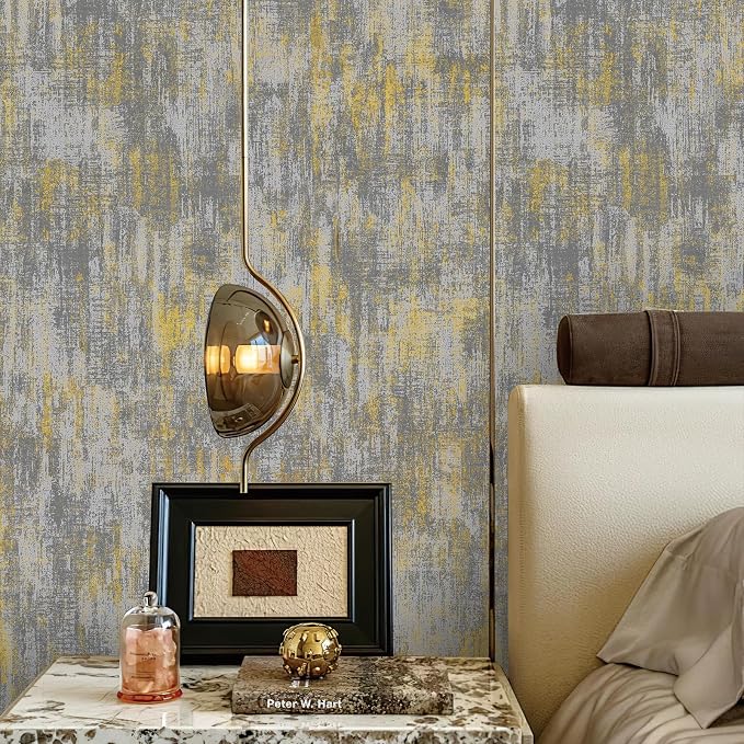 JiffDiff Vintage Metallic Peel and Stick Wallpaper Industrial Metallic Concrete Wall Paper Modern Stick on Wallpaper Self Adhesive Contact Paper (17.3" x 1200" Light Gray)