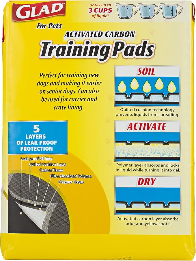 Glad for Pets Black Charcoal Puppy Pads, All-in-One | Puppy Potty Training Pads that Absorb & NEUTRALIZE Urine Instantly | New & Improved Quality Puppy Pee Pads, 14 Count (Pack of 2)