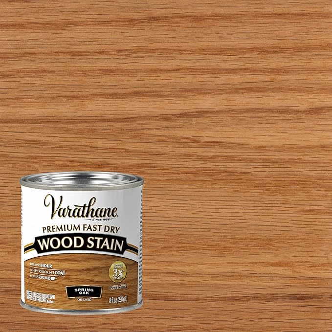 Varathane Premium Fast Dry Wood Stain | 1 Hour Dry Time | 1 Coat Color | Interior Wood Stain | Furniture, Cabinets, Doors, Trim | Half Pint | Spring Oak