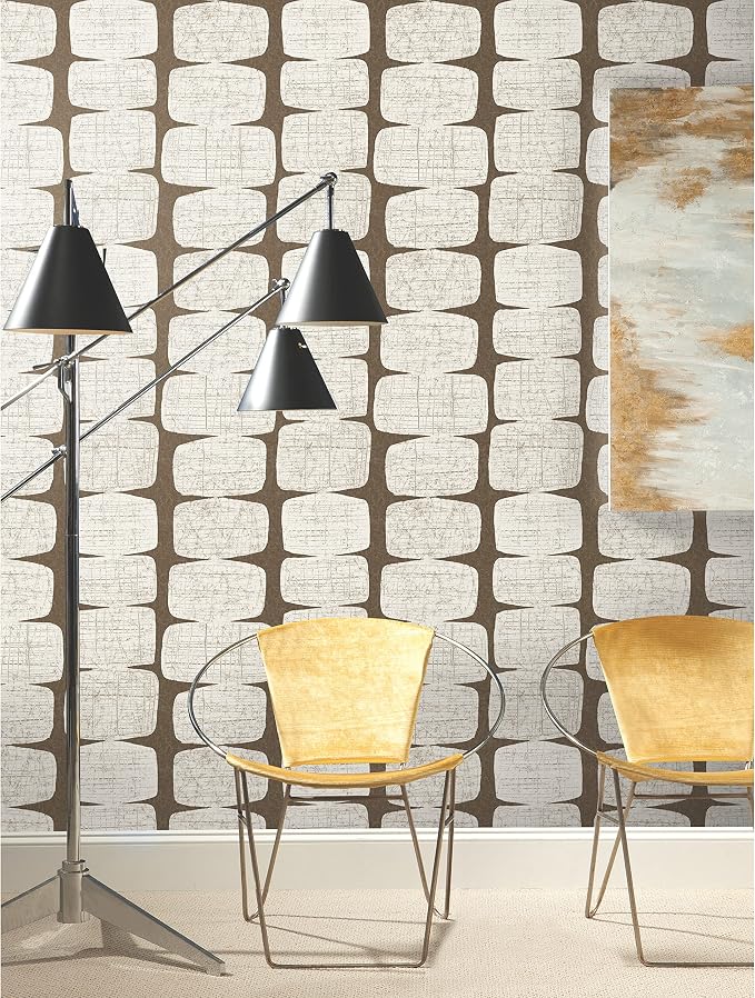 RoomMates RMK12349PL Mid-Century Beads Peel and Stick Wallpaper, Brown