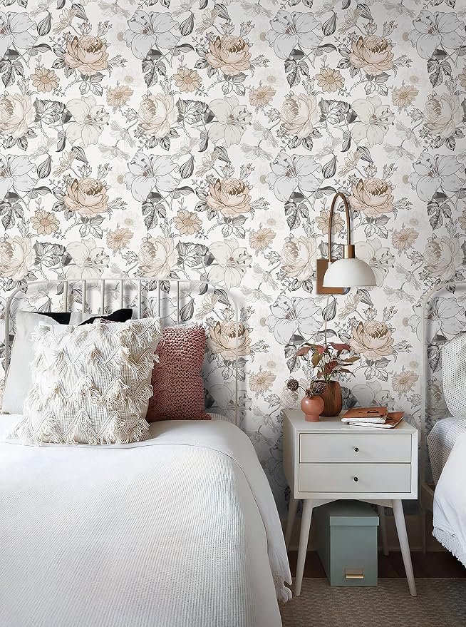 Hopepak Floral Peel and Stick Wallpaper for Bedroom Modern Farmhouse Flower Wall Paper Self Adhesive Removable Contact Paper for Cabinets Bathroom Nursery Shelf Drawer 15.5'' x 78.7''