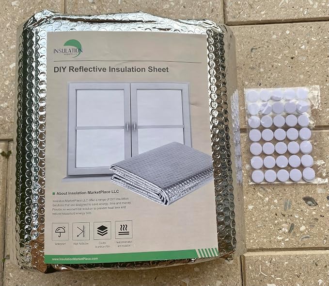 INSULATION MARKETPLACE - 24" x10ft DIY Bubble Core Reflective Sheet, Window Kit, Garage Door Insulation, Thermal Shield, RV Insulation + 35 Self Adhesive Pads