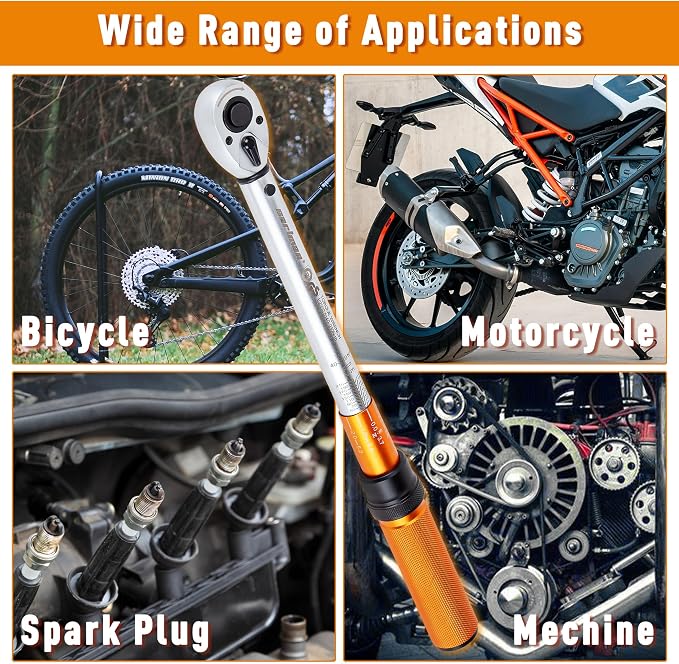 CARTMAN 1/2-Inch Drive Click Torque Wrench, Dual Range Moto Repair Tool Set | Dual range click torque wrench with quick release, reversible ratchet, calibrated accuracy for MTB, e-bike, and moto fix use.