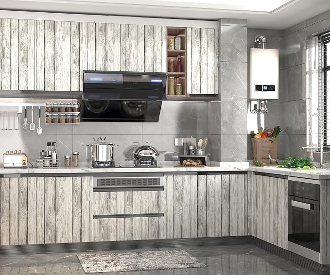 White Grey Wood Wallpaper Vintage 17.3"x393" White Wood Contact Paper Peel and Stick Wallpaper Wood Plank Film Self Adhesive Removable Wall Paper Shiplap Wood Grain Contact Paper for Cabinets Vinyl
