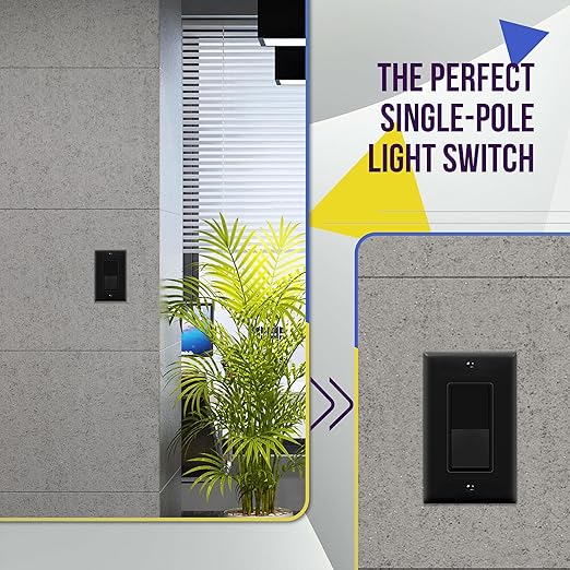 ENERLITES Decorator On/Off Paddle Switch with Wall Plates, Single Pole, 3 Wire, Grounding Screw, Residential Grade, 15A 120V/277V, UL Listed, 91150-BKWP, Black
