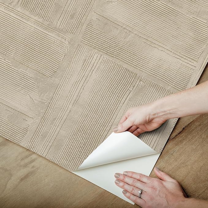 RoomMates Taupe Dimensional Square Plaster Peel and Stick Wallpaper, RMK12681PLW