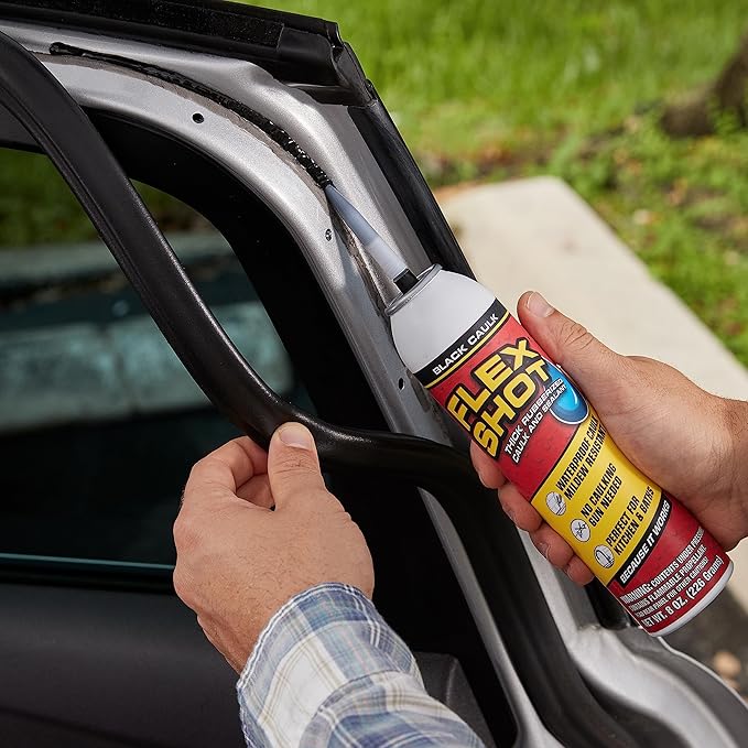 Flex Shot, Flexible Rubber Silicone Sealant, Waterproof Caulk, UV Resistant, No Caulk Gun Needed, Perfect for Kitchen, Bath, Showers, Sinks, Baseboards, Black, 8oz, 1-Pack