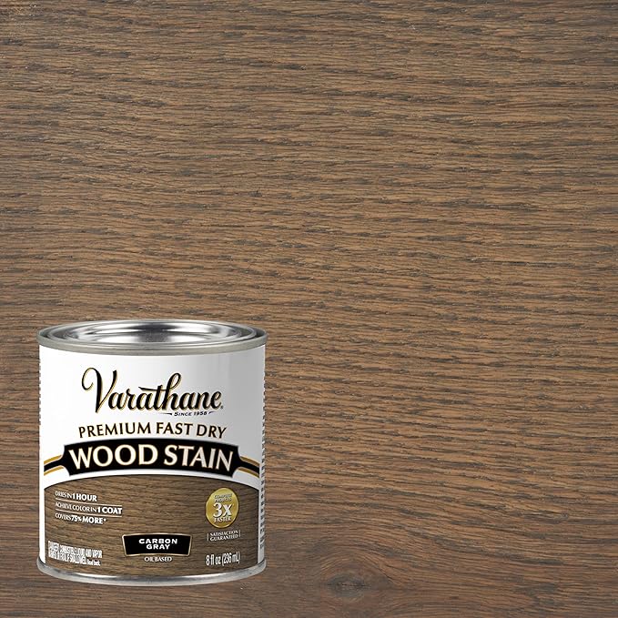 Varathane Premium Fast Dry Wood Stain | 1 Hour Dry Time | 1 Coat Color | Interior Wood Stain | Furniture, Cabinets, Doors, Trim | Half Pint | Carbon Gray