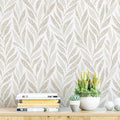 Safiyya 393"x17.3" Boho Peel and Stick Wallpaper Beige and White Wallpaper Leaf Self Adhesive Removable Wall Paper for Bathroom Bedroom Contact Paper for Walls Vinyl Roll