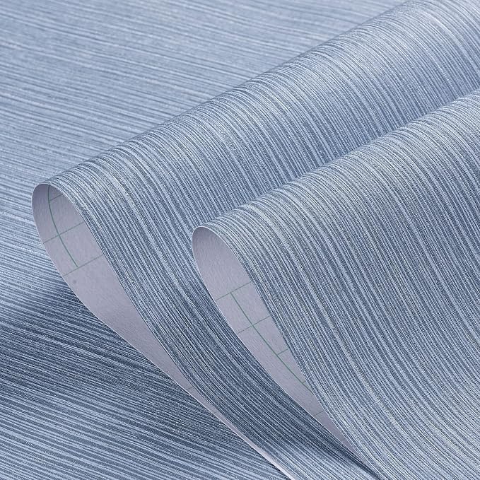 Haimin Grasscloth Wallpaper Textured 24in X 393in Fabric Contact Paper Grey Blue Wall Paper Textured Linen Peel and Stick Self-Adhesive Thick Vinyl Embossed Film Wallpaper (Gray Blue)
