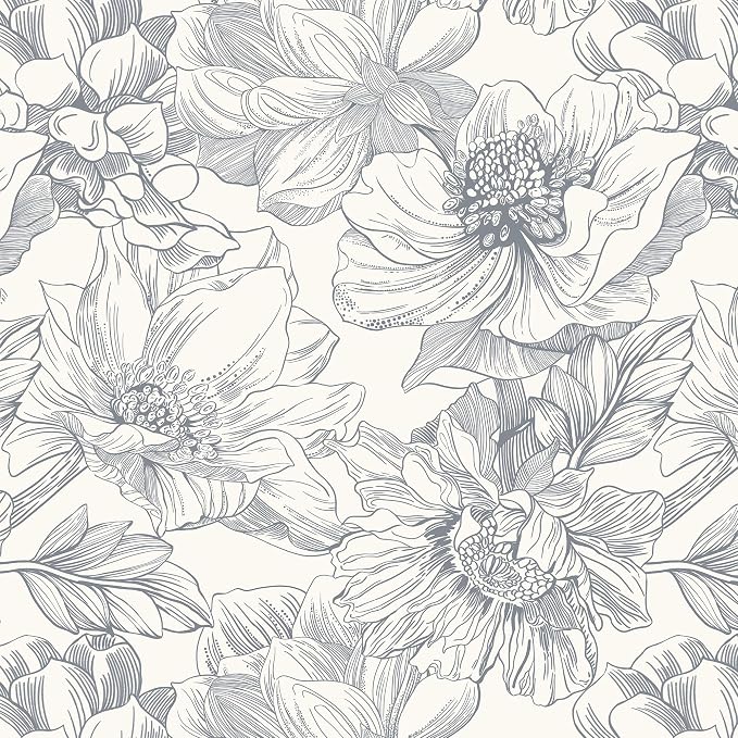 197"x17.3"Grey Floral Line Contact Paper Retro Wallcovering for Living Room
