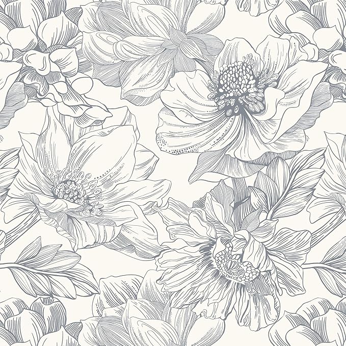 394"x17.3"Retro Style Grey Floral Line Wall Paper Home Decoration