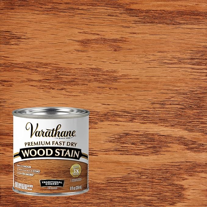 Varathane Premium Fast Dry Wood Stain | 1 Hour Dry Time | 1 Coat Color | Interior Wood Stain | Furniture, Cabinets, Doors, Trim | Half Pint | Traditional Cherry