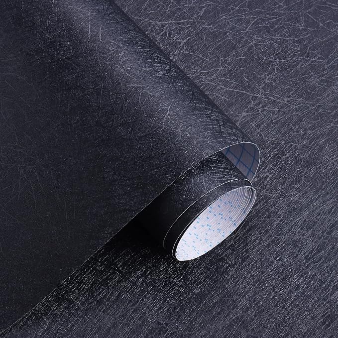Safiyya Peel and Stick Wallpaper Blackish Blue Silk Wallpaper Textured Blackish Blue Contact Paper Decorative Modern Solid Color Contact Paper for Walls Vinyl Rolls 393"x 17.3"
