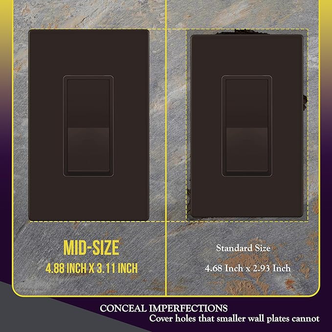 ENERLITES Screwless Decorator Wall Plates Child Safe Outlet Covers, Gloss Finish, Medium Size 1-Gang 4.88" H x 3.11" L, Unbreakable Polycarbonate Thermoplastic, SI8831M-BR-10PCS, Brown