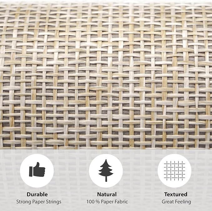 Ansehan Wallcovering W030105 Envy Collection 36" W x 8 Yard L, Natural Paper Weave Grasscloth Modern Texture Wallcovering for Living Room Bedroom Feature Wall, Cream Wheat