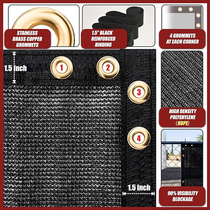 Amgo Custom Made 8' x 74' Black Fence Privacy Screen Windscreen with Bindings & Grommets, Heavy Duty for Commercial and Residential, 90% Blockage, Cable Zip Ties Included (We Customize)