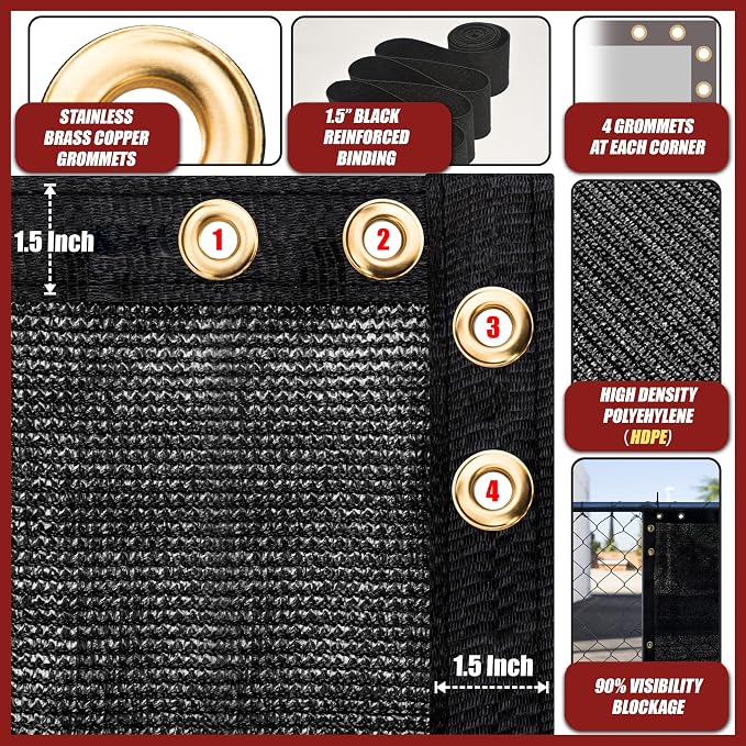 Amgo Custom Made 8' x 35' Black Fence Privacy Screen Windscreen with Bindings & Grommets, Heavy Duty for Commercial and Residential, 90% Blockage, Cable Zip Ties Included (We Customize)
