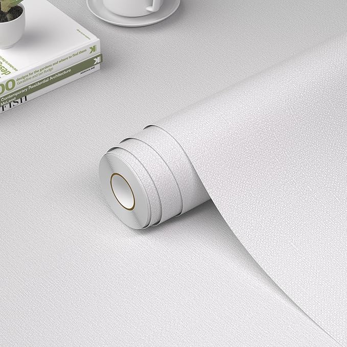 WADILE Grasscloth Peel and Stick Wallpaper 15.7in x 196.8in, Textured Contact Paper for Cabinets, Faux Linen Wall Paper Pull and Stick, Fabric Vinyl Wallpaper Self Adhesive White | Textured contact paper, Faux linen, Vinyl material, Cabinets, Self adhe...