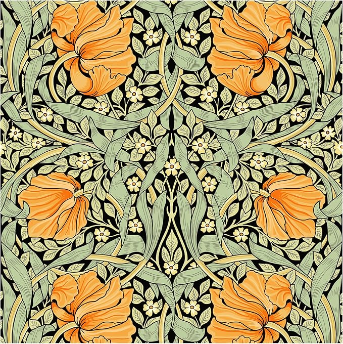 HAOKHOME Vintage Floral Wallpaper Peel and Stick Botanical Green/Yellow/Black Wall Murals Home Kitchen Bedroom Decor by William Morris 17.7in x 32.8ft