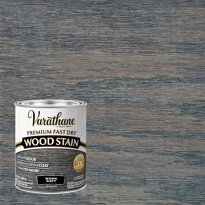 Varathane Premium Fast Dry Wood Stain | 1 Hour Dry Time | 1 Coat Color | Interior Wood Stain | Furniture, Cabinets, Doors, Trim | Quart | Worn Navy