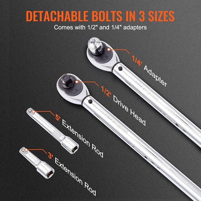 VEVOR 1/2-inch Drive Click Torque Wrench 25-250ft.lb/34-340n.m, Dual-Direction Adjustable Torque Wrench Set with Mechanical Dual Range Scales and Adapters Extension Rod
