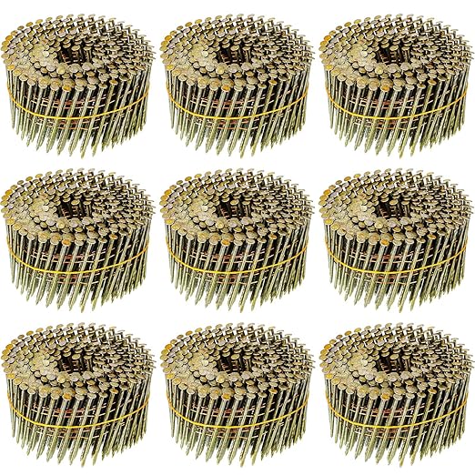Hotop 3600 Count Siding Nails, 15-degree Wire Collated Coil Siding Nails, Full Round Head Mild Steel Nail for Sheathing Decking Fencing Attachment Replacement Parts(1 1/2 Inch)