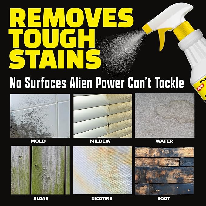 Alien Power 72 Fl Oz Instant Stain Remover Spray for Mold and Mildew and Grout, All Purpose No-Scrub Cleaner for Bathroom & Household Surfaces, Tiles, Wall, Black Mold & Washing Machines - 3 Pack Set