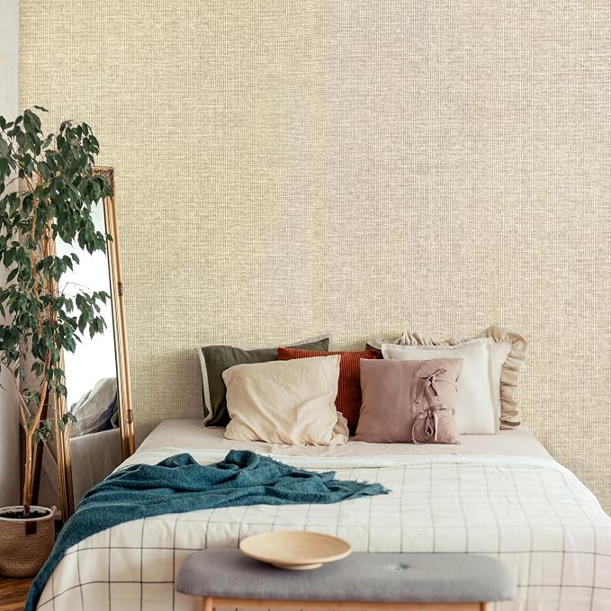 Ansehan Wallcovering W030105 Envy Collection 36" W x 8 Yard L, Natural Paper Weave Grasscloth Modern Texture Wallcovering for Living Room Bedroom Feature Wall, Cream Wheat