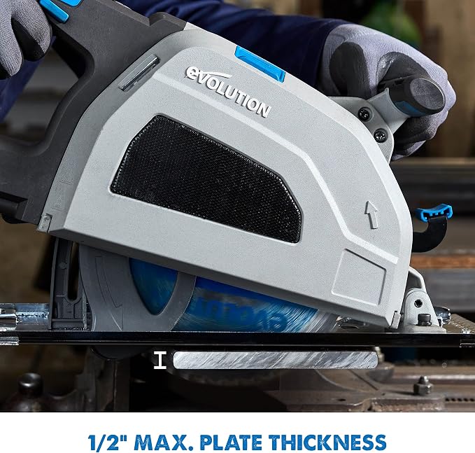 Evolution S210CCS Metal Cutting Circular Saw | 8-1/4" Blade | Cuts Steel Clean & Cool | Adjustable 3" Depth | Chip Collector | No Heat Burr or Sparks | High Torque Motor | TCT Blade Included