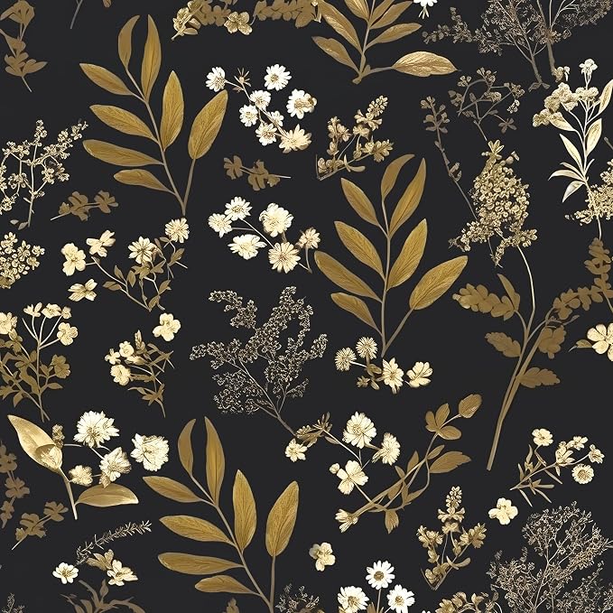 Laatse Leaf Wallpaper Peel and Stick Dark Floral Wallpaper 17.5in x 197in Vintage Leaf Contact Paper Vinyl Waterproof Self Adhesive Boho Botanical Wall Paper for Bedroom Cabinet Décor