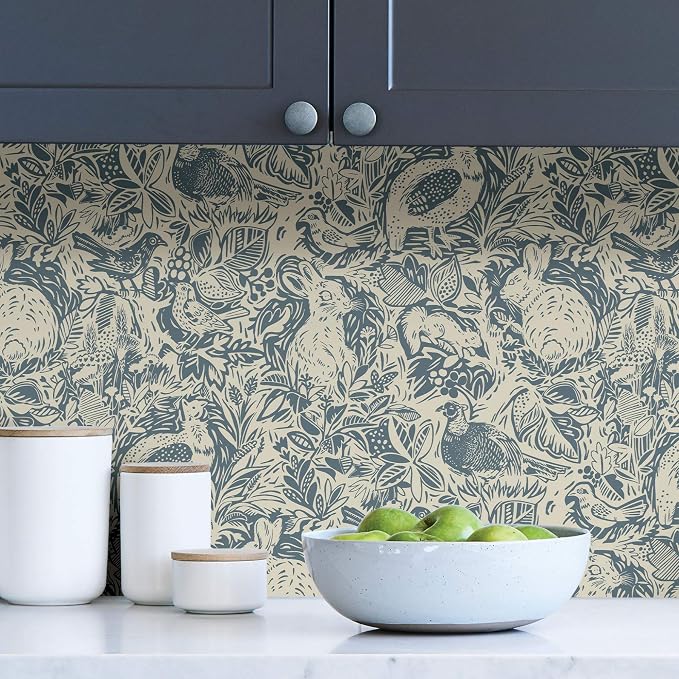 NuWallpaper Blue Terrene Peel and Stick Wallpaper, Blue Abstract Removable Contact Paper for Walls, Self Adhesive Wall Covering for Bedroom Living Room Accent Wall