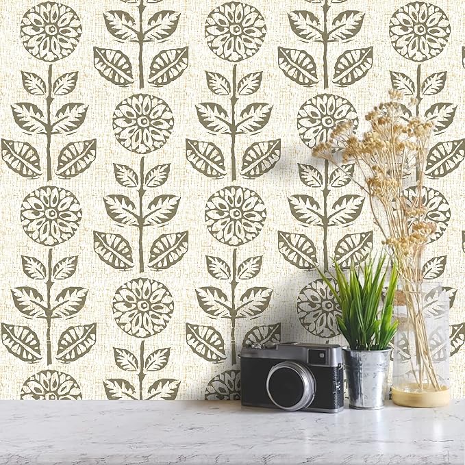 Wudnaye Floral Peel and Stick Wallpaper Vintage Tulip Floral Wallpaper 17.7in×393.7in Flower Farmhouse Contact Paper Peel and Stick Neutral Self Adhesive Removable Vinyl Wall Paper for Kitchen Bedroom