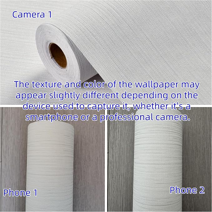 Haimin Grasscloth Textured Wallpaper 24in X 393in Fabric Contact Paper White Wall Paper Linen Peel and Stick Self-Adhesive Thick Vinyl Embossed Film Wallpaper (White)