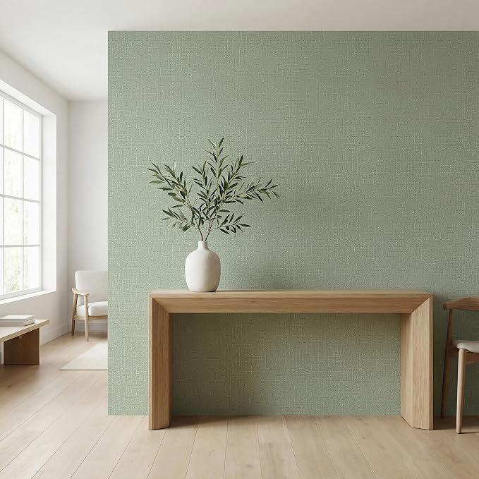 WADILE Grasscloth Peel and Stick Wallpaper 15.7in x 196.8in Light Green | Textured contact paper, Faux linen, Vinyl material, Cabinets, Self adhesive