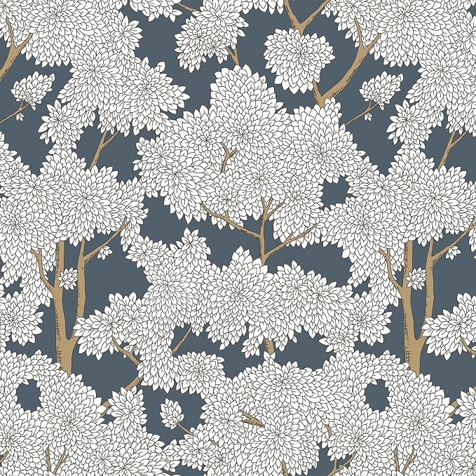 JiffDiff Tree Wallpaper Peel and Stick Jungle Wall Paper Forest Mural Stick on Wallpaper Modern Waterproof Self Adhesive Contact Paper (17.3" x 400" Blue)