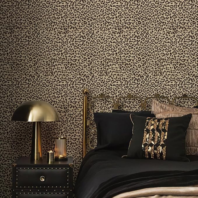 JiffDiff Leopard Print Peel and Stick Wallpaper, Waterproof Removable Self Adhesive Textured Wall Paper, Yellow Unique Funky Cheetah Contact Paper for Bedroom and Bathroom 1200"X17.3"(144.3 sq. ft)
